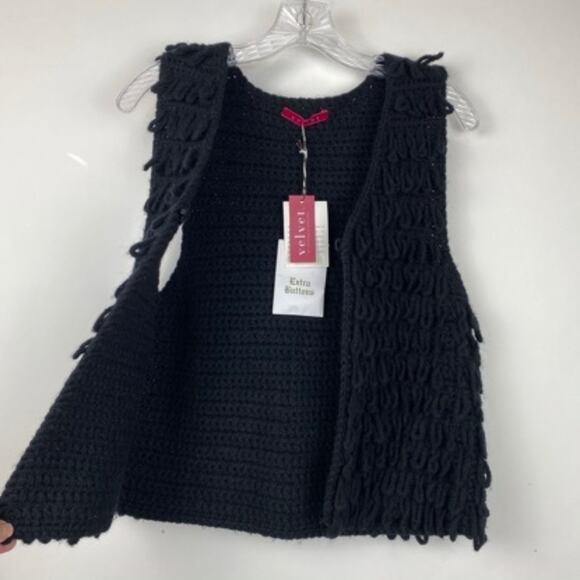 Women's S VELVET Brand Wool Loopy Yarn Vest Black Boho NWT Hippie Gypsy - Picture 2 of 9